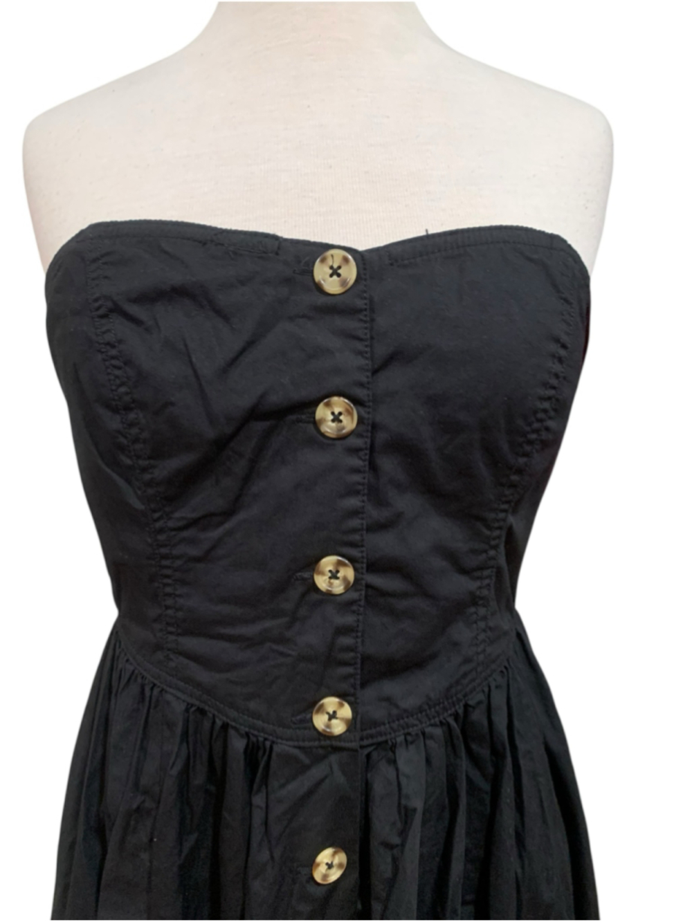 Free People cotton Strapless Button-Front Midi Dress, Black, Size M - Picture 2 of 9